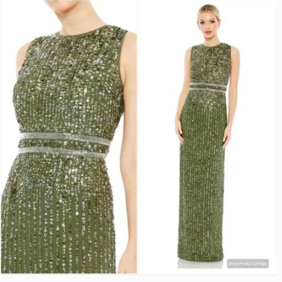 MAC DUGGAL 93602 SEQUINED HIGH NECK SLEEVELESS COLUMN GOWN sz 2 - Picture 1 of 8